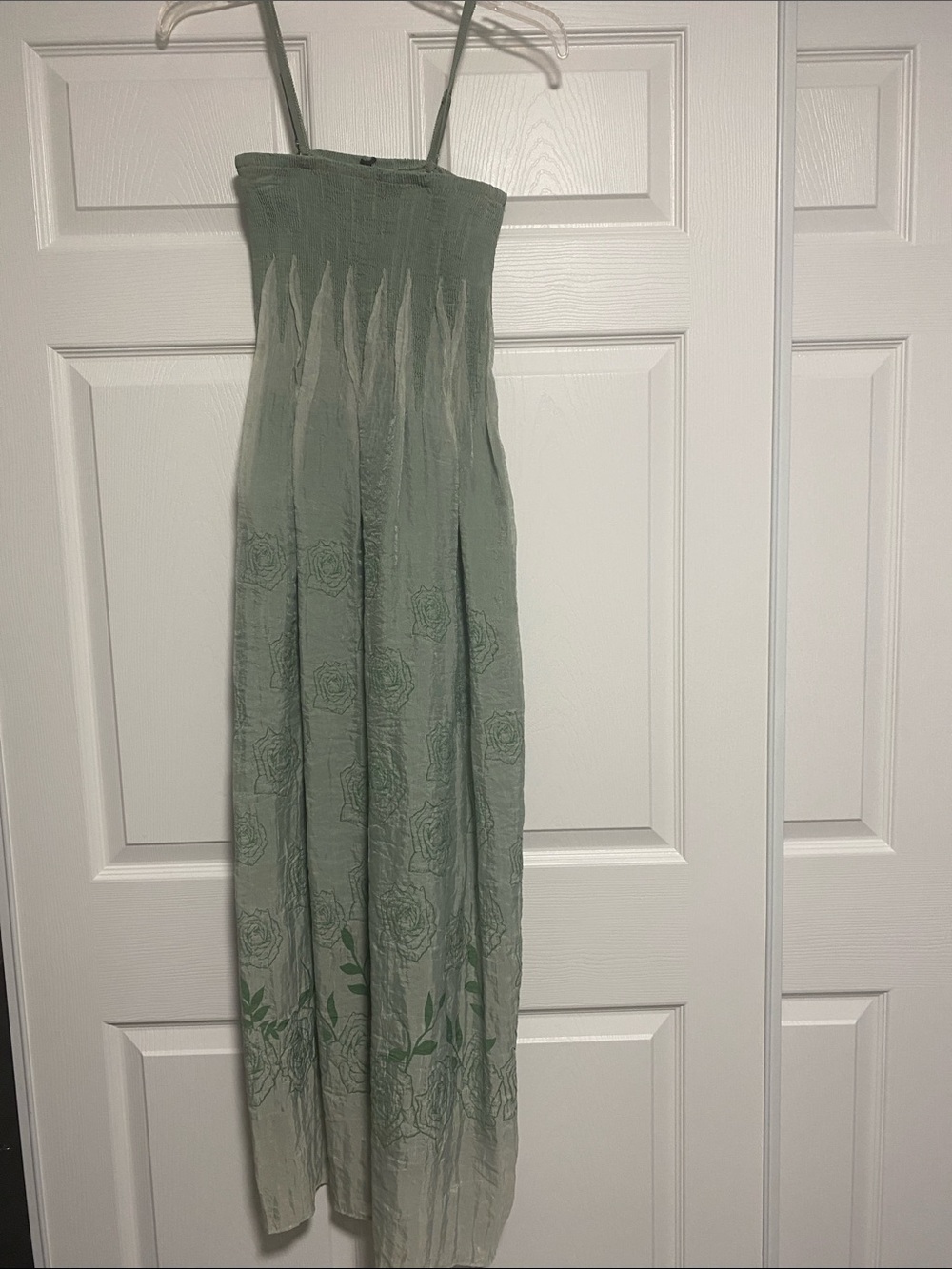 Lapis Smocked Strap Maxi Dress in Sage Green one size